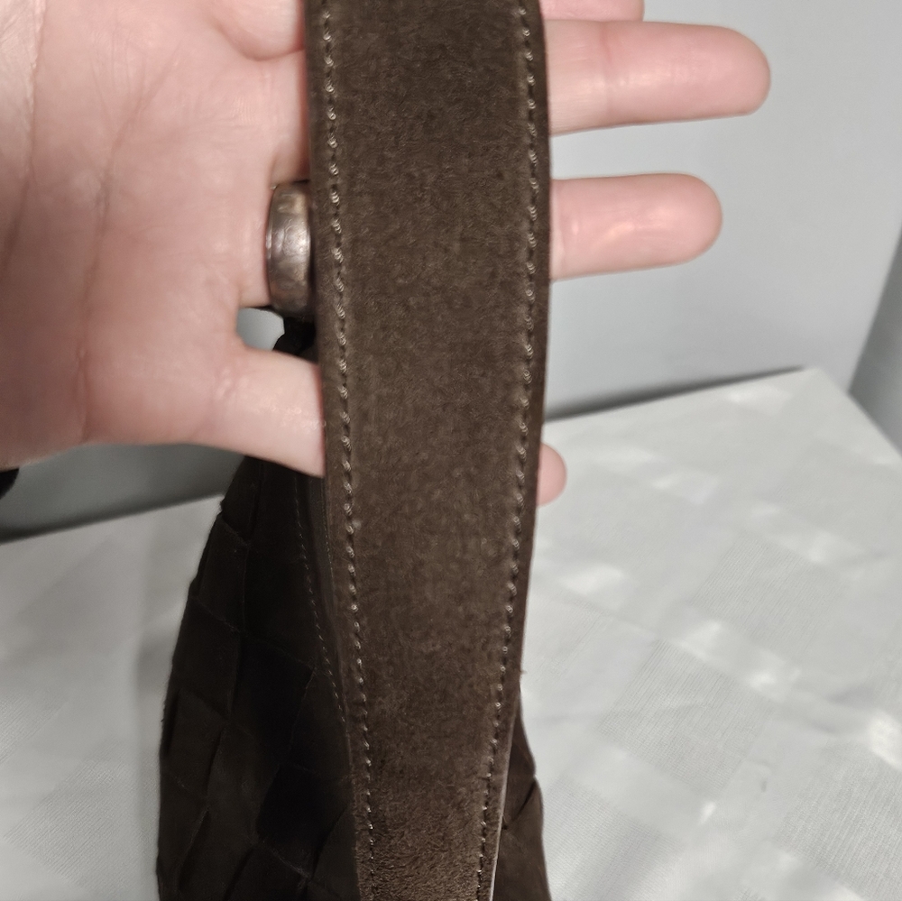 Chocolate Suede Woven Crescent/hobo Bag W/ Crossbody Option - Picture 7 of 11